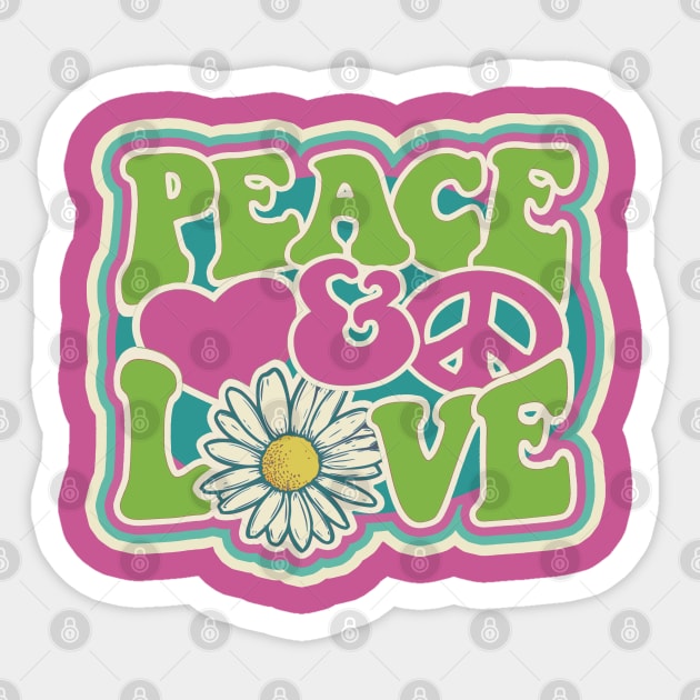 LOVE PEACE RETRO Style 1970s Color Blast Hippie Style Sticker by VogueTime
